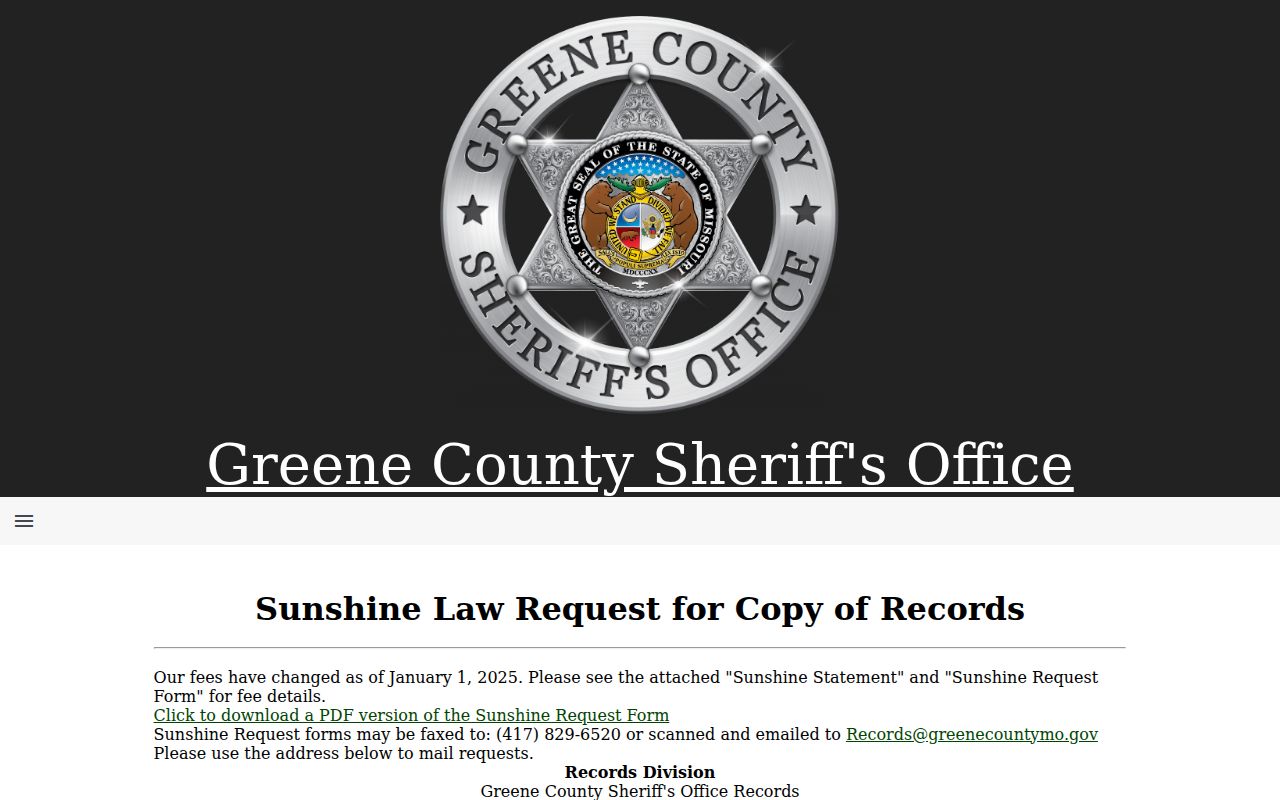 Greene County arrest history Sunshine Law request channels