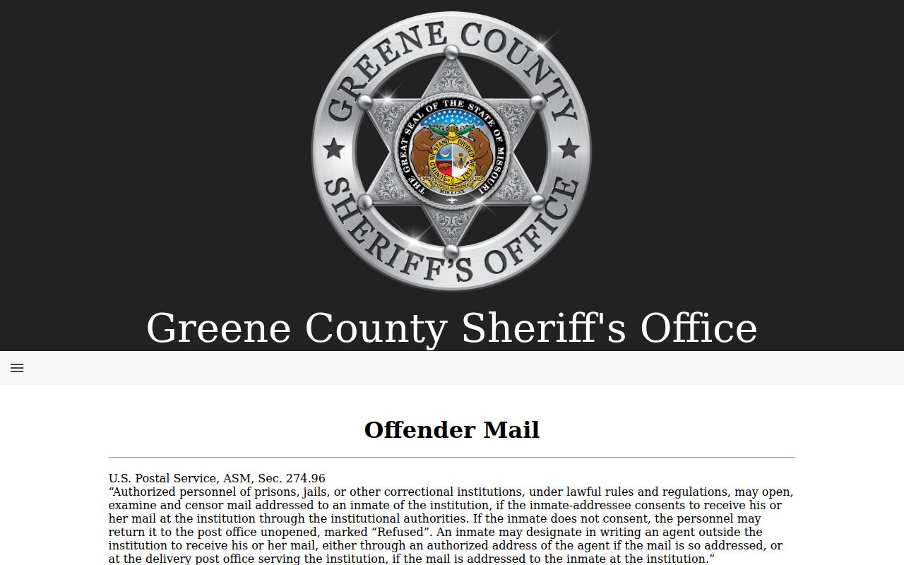 Greene County arrest record CFN and inmate mail instructions