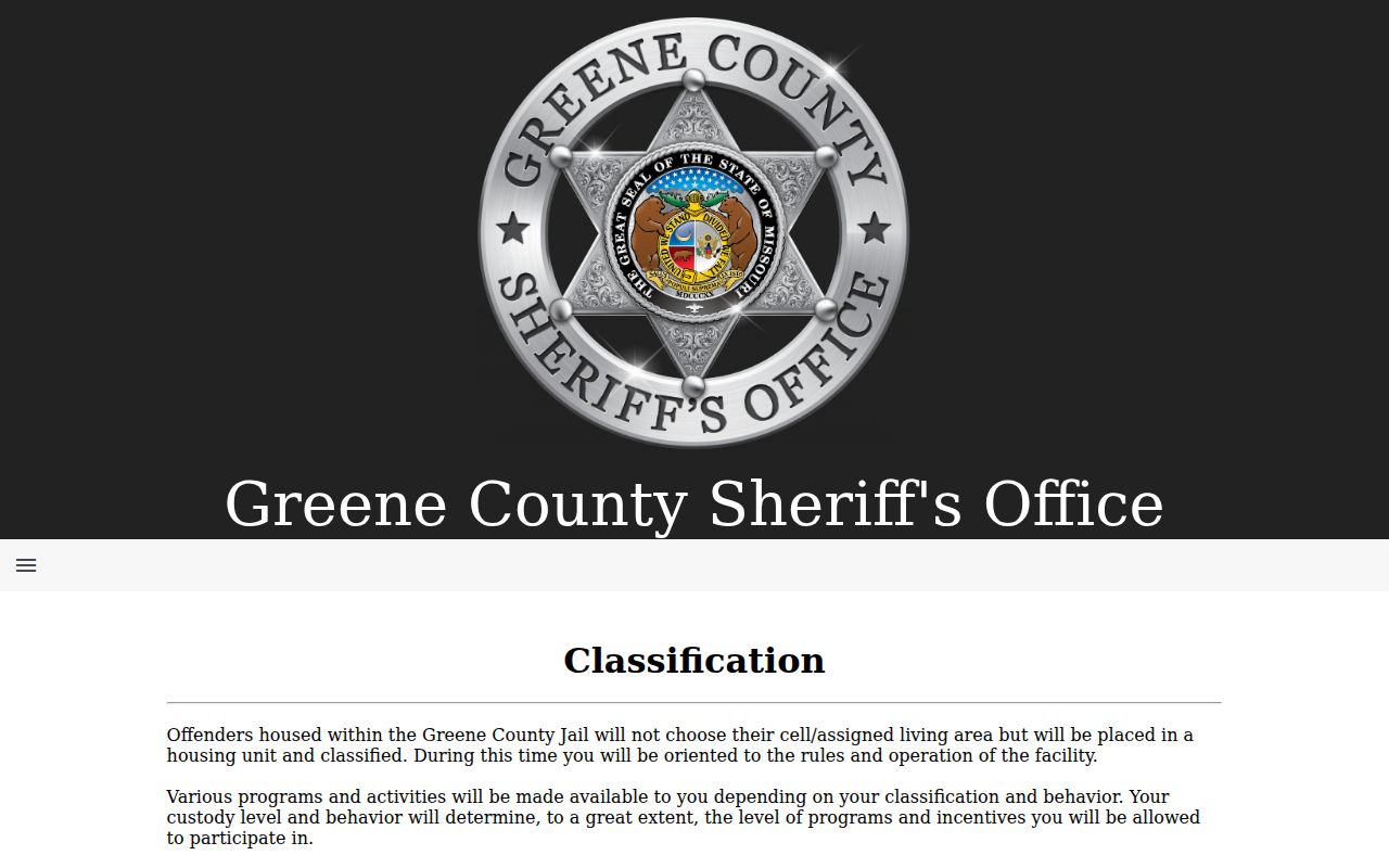 Greene County arrest booking objective jail classification