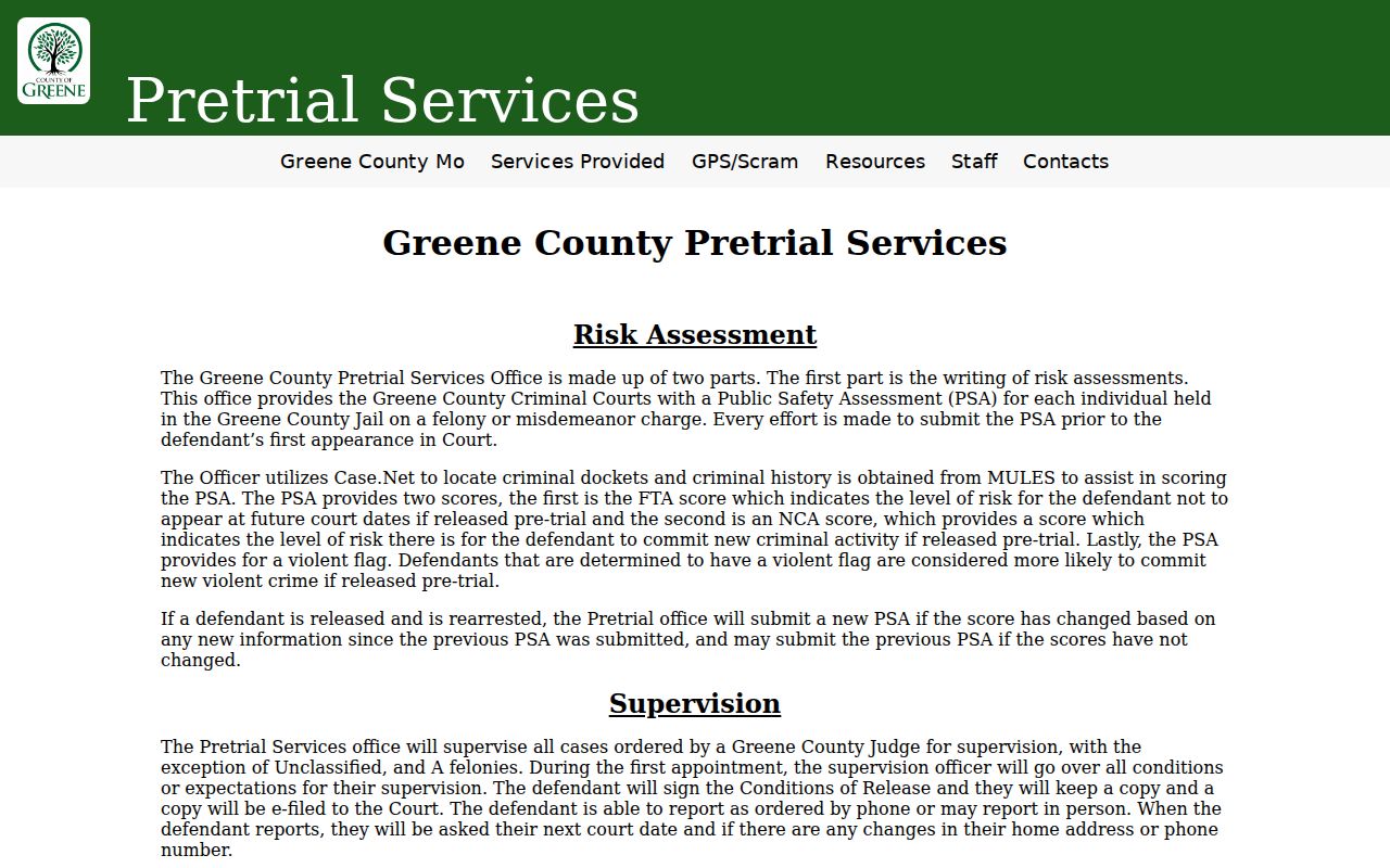 Greene County criminal court case Pretrial Services information