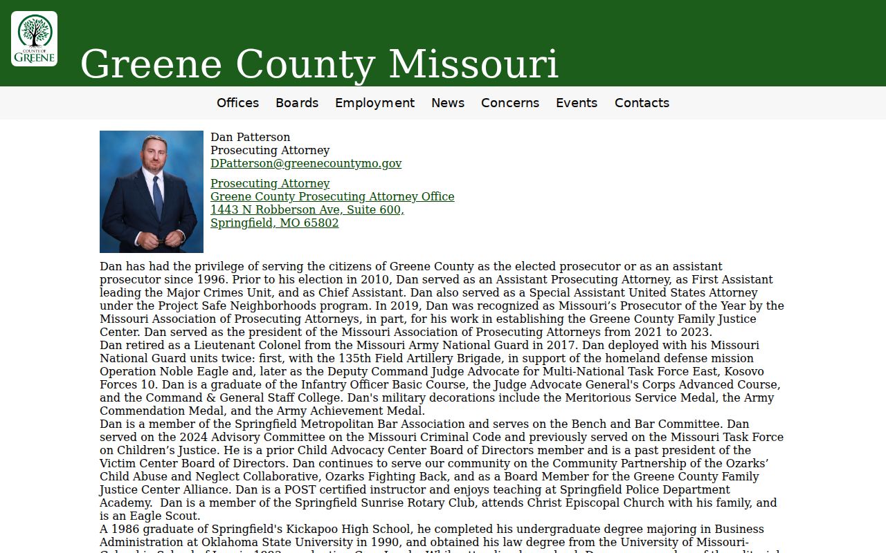 Greene County criminal court case Prosecuting Attorney office page